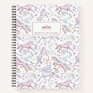 Carnet Ajoutez votre nom   Unicorne d'aquarelle florale