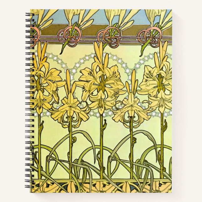 Carnet Alfonse Mucha Art Nouveau Lily motif floral (Devant)