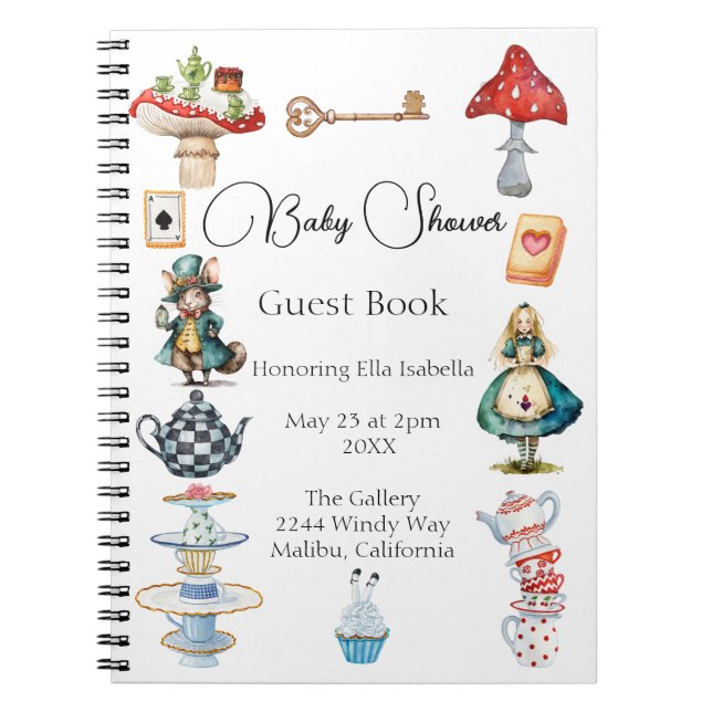 Carnet Alice Tea Party Baby shower à thème invité (Devant)