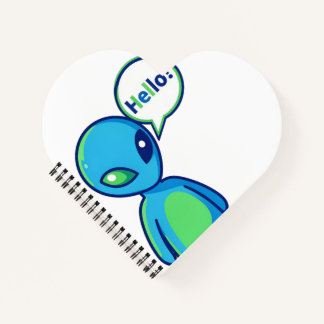 Carnet Alien bleu mignon disant bonjour