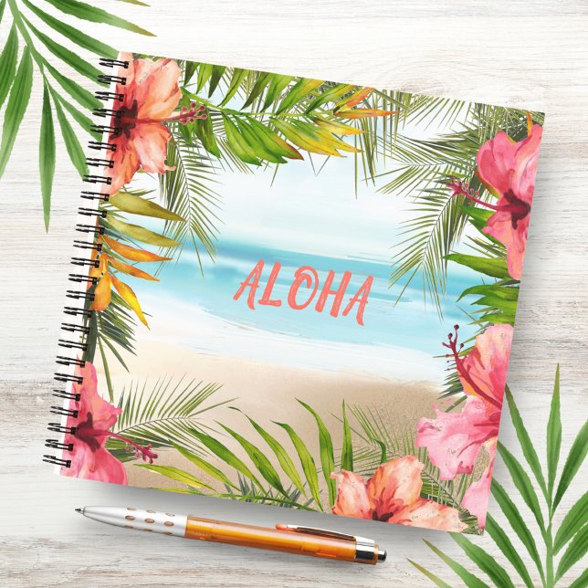 Carnet Aloha Hawaiian Tropical Beach Aquarelle Floral (Créateur téléchargé)