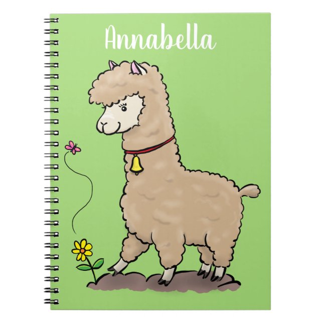 Carnet Alpaca de dessin animé mignon et heureux avec papi (Devant)