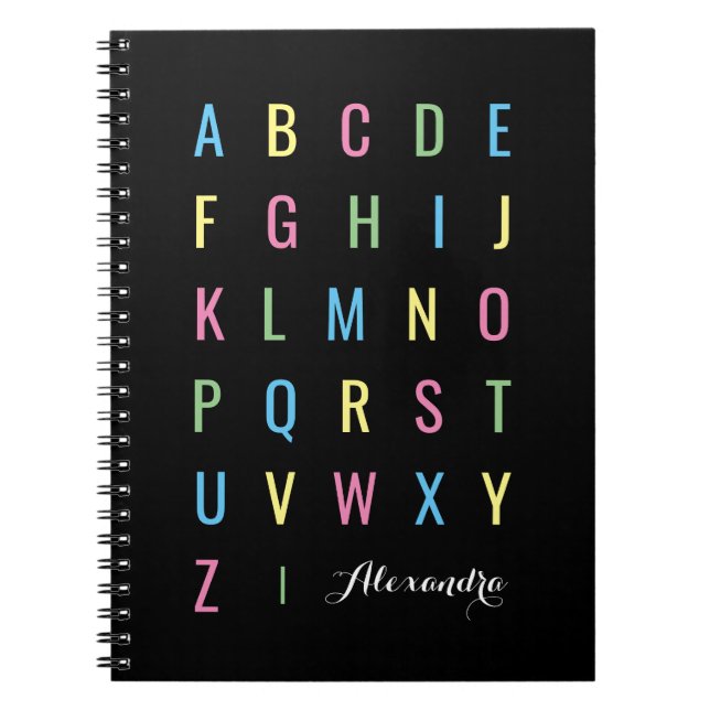 Carnet Alphabet coloré sur le noir | personnalisé (Devant)