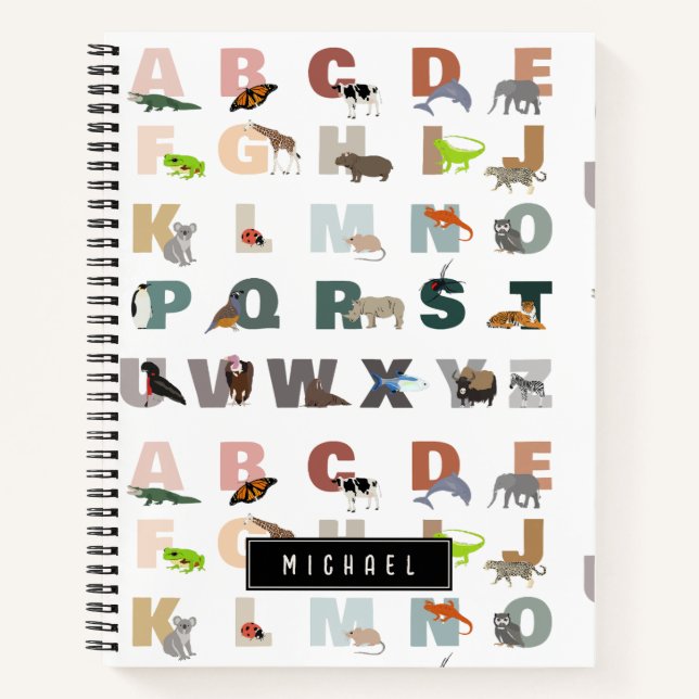 Carnet Alphabet Douce ABC Animaux Nom Personnalisé École (Devant)