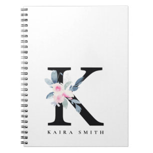 CARNET ALPHABÈTES FLORAUX BLEU DOUX NOM LETTRE K