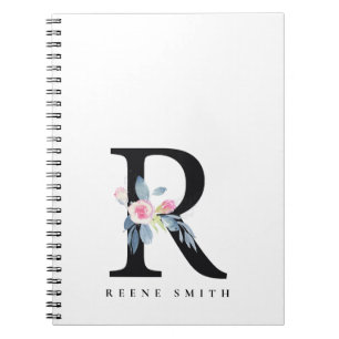 CARNET ALPHABÈTES FLORAUX BLEUS DOUX NOM LETTRE R