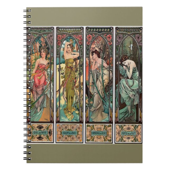 Carnet Alphonse Mucha art, Art nouveau, vintage, femmes (Devant)
