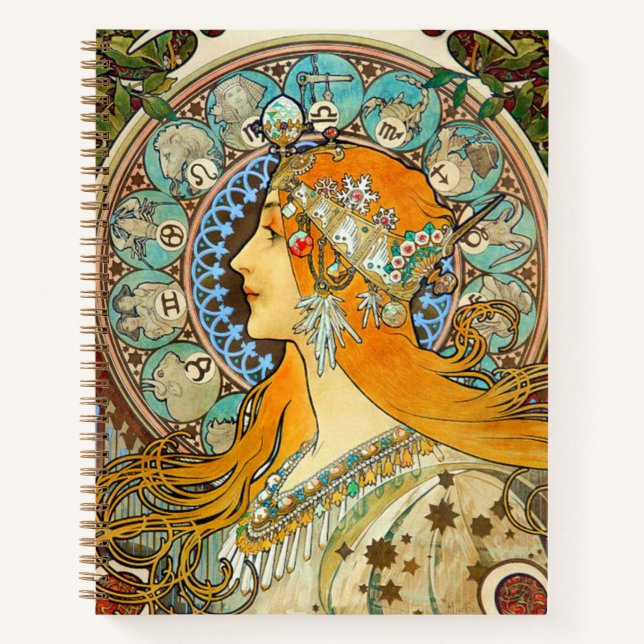Carnet Alphonse Mucha Art Nouveau Zodiac (Devant)