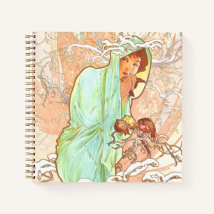 Carnet Alphonse Mucha Hiver Vintage Art Nouveau peinture