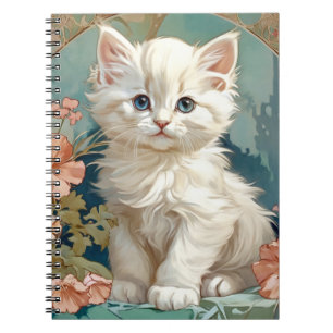 Carnet Alphonse Mucha Style Chat blanc