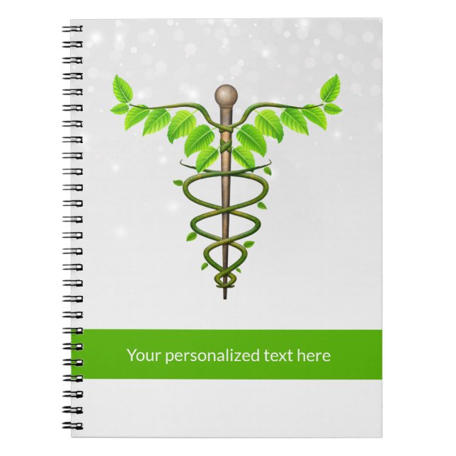Carnet Alternative Médicale Caduceus Vert Feuilles Blanc (Devant)