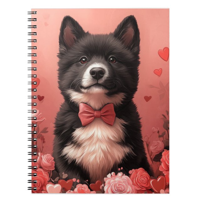 Carnet American Akita avec Rose - Saint Valentin (Devant)