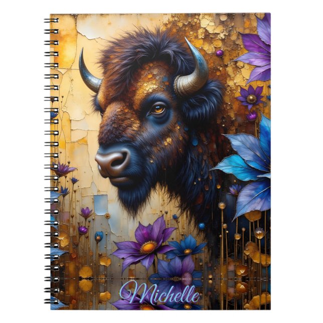 Carnet American Bison in textured Flower *Personalize* (Devant)