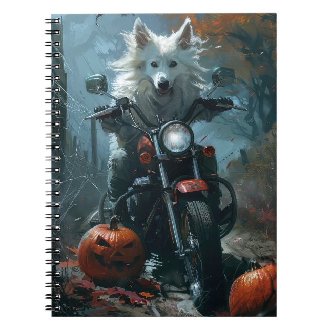 Carnet American Eskimo équitation moto Halloween effrayan (Devant)