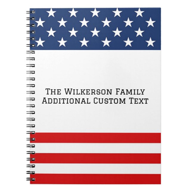 Carnet American Flag Nom de famille Texte personnalisé (Devant)