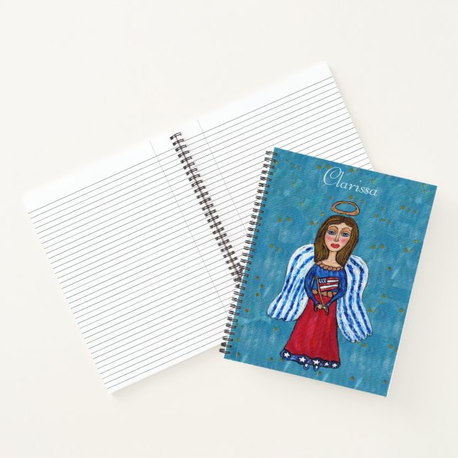 Carnet American Patriotic Angel Stars tenant le drapeau B (Intérieur)