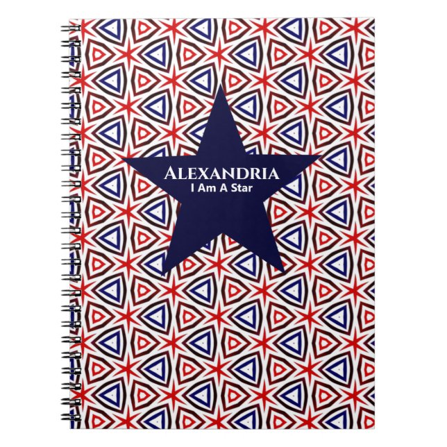 Carnet American Patriotique Star Rouge Blanc Bleu Motif (Devant)