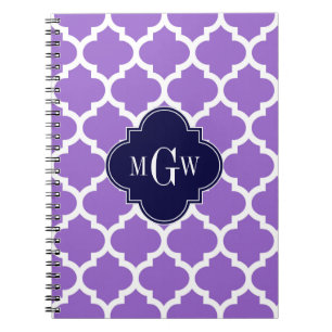 Carnet Améthyste Marocain blanc #5 Marine 3 Monogramme in