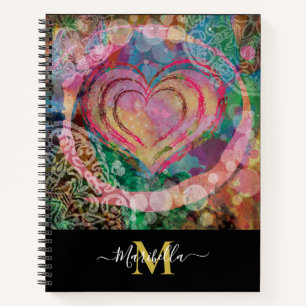 Carnet Amour de cœur rose abstrait monogramme