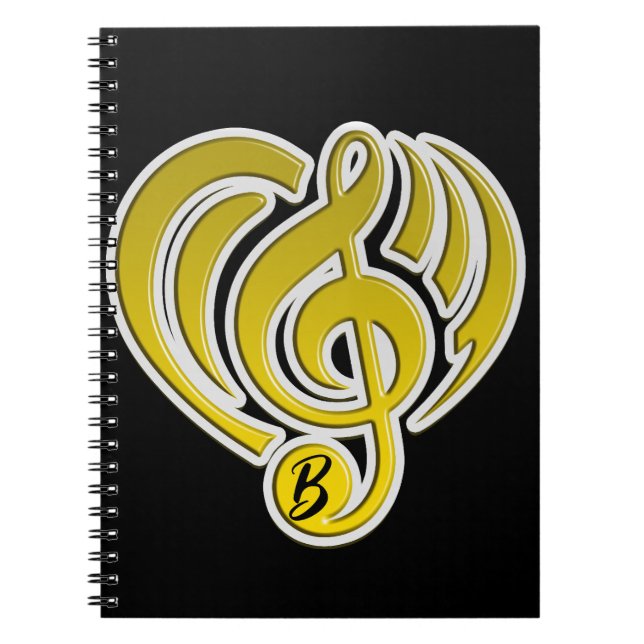 Carnet Amour Musical Vibrations Jaune Musique Note DJ (Devant)