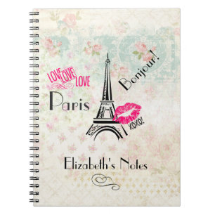 Carnet Amour Paris avec Tour Eiffel en Motif Vintage