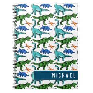 Carnet Amusants Dinosaur Motif Enfants Bleu Blanc Nom Éco