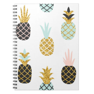 Carnet Ananas avec parties scintillant or, motif créatif.