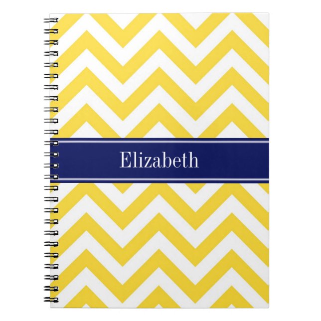 Carnet Ananas Blanc LG Chevron Marine Nom bleu Monogramme (Devant)