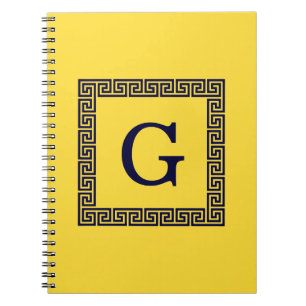 Carnet Ananas, Clé grecque bleue marine #1 Monogramme enc