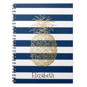 Carnet Ananas doré rayures bleu marine