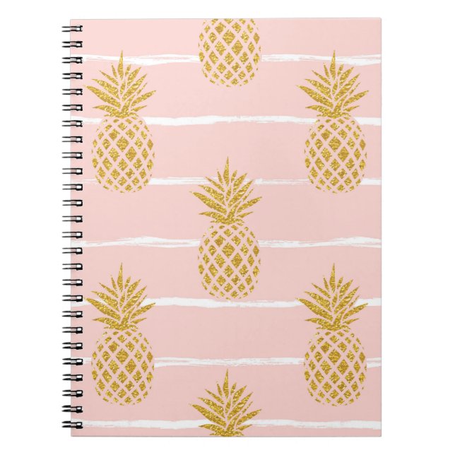 Carnet Ananas en or, Arrière - plan d'été rayé. (Devant)