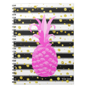 Carnet Ananas en rose chaud avec pointes et pointes d'or