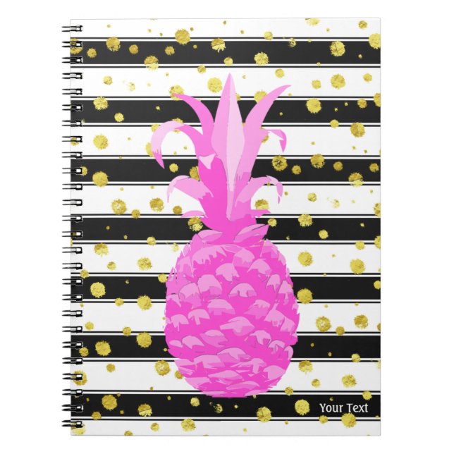 Carnet Ananas en rose chaud avec pointes et pointes d'or (Devant)