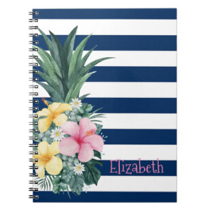 Carnet Ananas Fleurs tropicales Bleu Marine