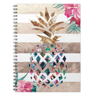 Carnet Ananas floral rayé