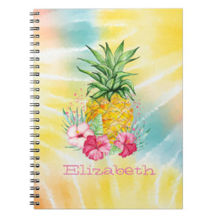Carnet Ananas, Hibiscus aquarelle Rainbow Tie Dye