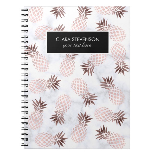 Carnet ananas rose d'or de marbre blanc moderne élégant (Devant)