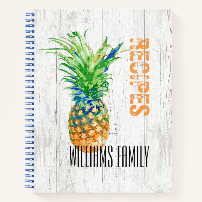 Carnet Ananas tropical Famille Rustique Monogramme Recett (Devant)