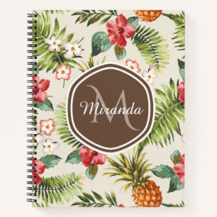 Carnet Ananas tropicale exotique Floral Monogramme Brown