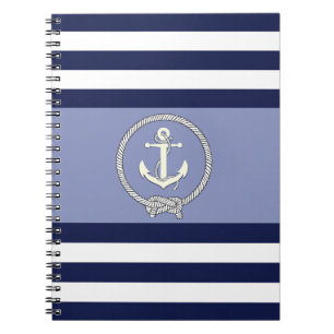 Carnet Ancre blanche marine/noeud marine/bande bleue/blan