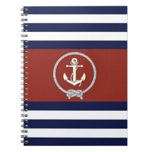 Carnet Ancre blanche marine/noeud marine/bande rouge/blan