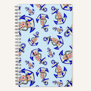 Carnet Ancre Bleue Marine Flore Nautique Bleu clair