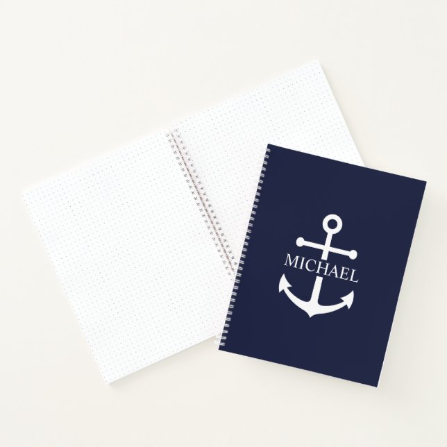 Carnet Ancre bleue marine Nom personnalisé (Intérieur)