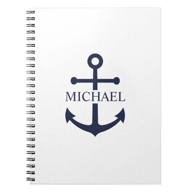 Carnet Ancre bleue marine Nom personnalisé (Devant)
