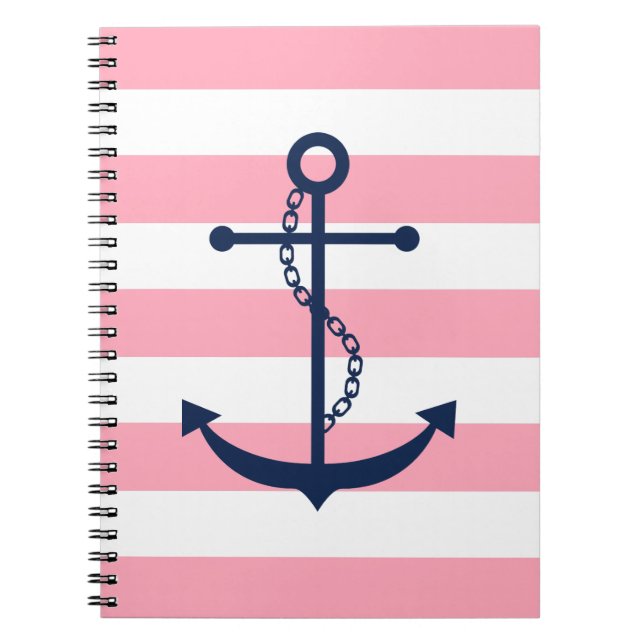 Carnet Ancre bleue sur Motif Pink Stripes (Devant)