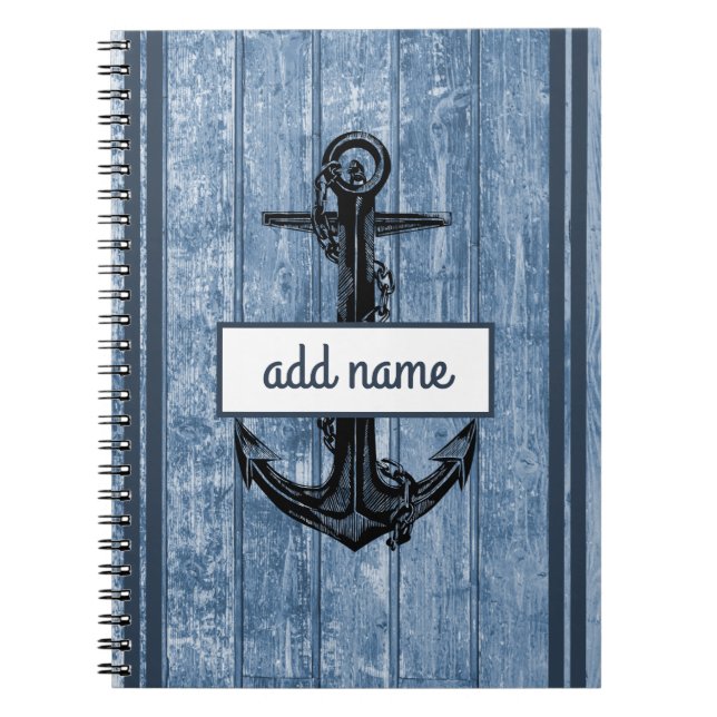 Carnet Ancre côtière rustique Marine Nom bleu Note nautiq (Devant)