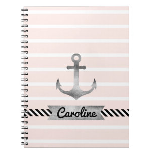 Carnet Ancre d'aquarelle couleur rose marine personnalisé