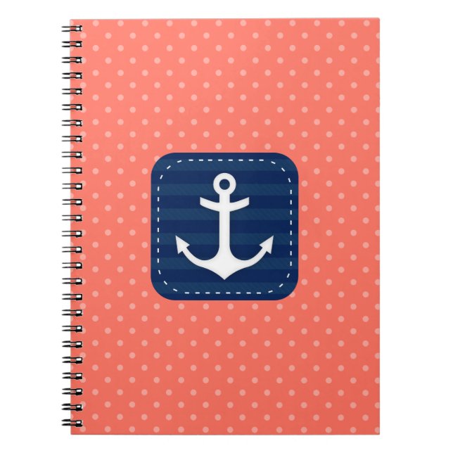 Carnet Ancre de corail nautique de bleu marine de motif (Devant)