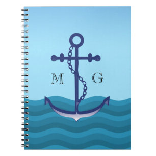 Carnet Ancre de navire nautique avec double monogramme