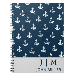 Carnet Ancre nautique bleu marine Motif Monogramme